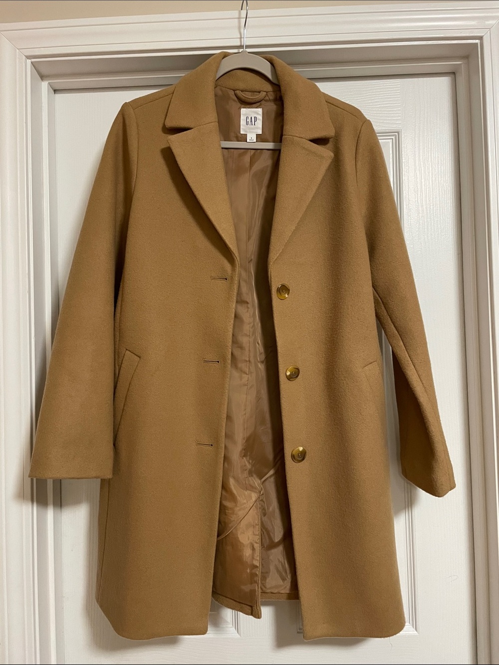 GAP Camel Single-Breasted Wool-Blend Pea Coat